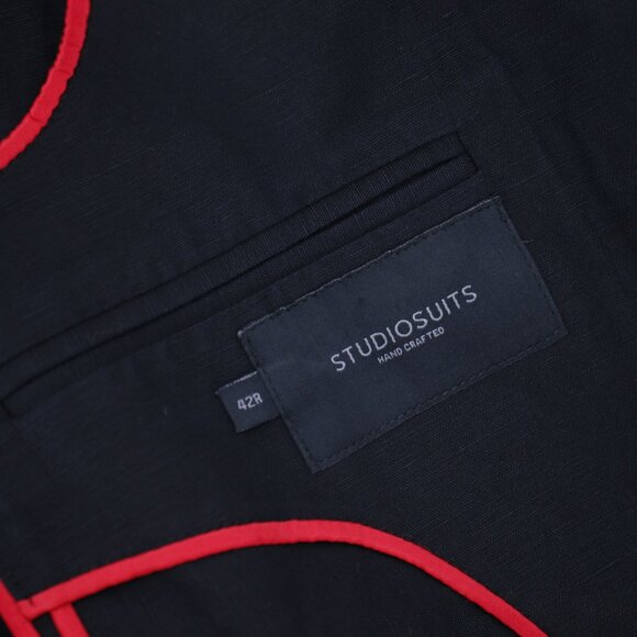 Studiosuits Sport Coat Men 42R Unstructured Linen Peak lapel Patch pockets black - Picture 12 of 13